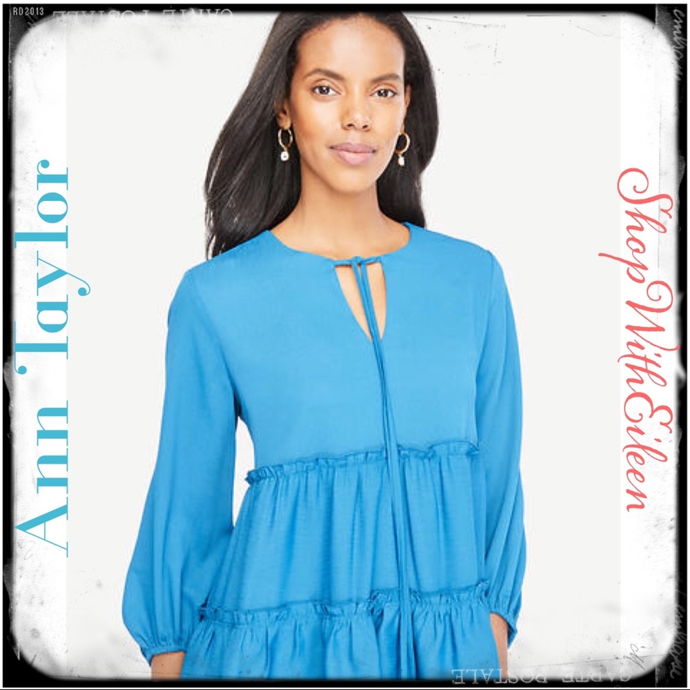 ANN TAYLOR Tiered Ruffle Boho Chic Aqua Top
